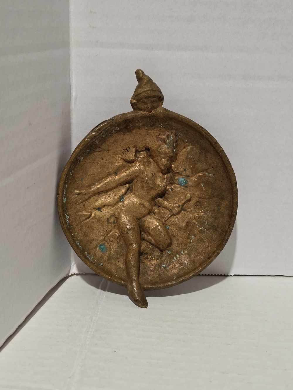 Antique Bronze Tray Woman and peeping Pixie Jewellery Tray Ashtray